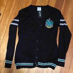 NWT Harry Potter Black Cardigan with Slytherin Crest and Stripes